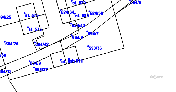 Parcela st. 553/36 v KÚ Hradiště u Písku, Katastrální mapa