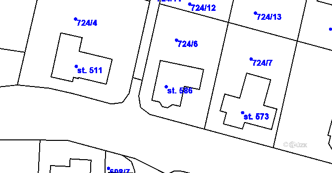 Parcela st. 586 v KÚ Hradiště u Písku, Katastrální mapa