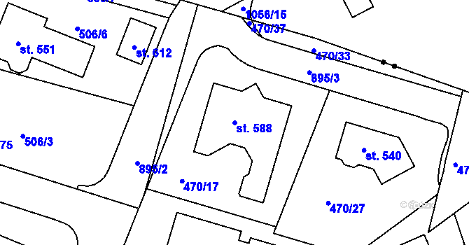 Parcela st. 588 v KÚ Hradiště u Písku, Katastrální mapa