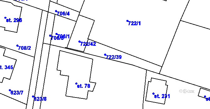 Parcela st. 722/39 v KÚ Hradiště u Písku, Katastrální mapa