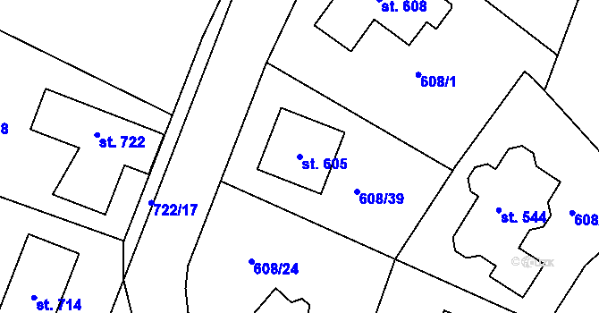 Parcela st. 605 v KÚ Hradiště u Písku, Katastrální mapa