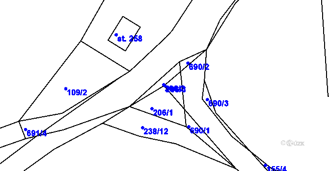 Parcela st. 206/3 v KÚ Hradiště u Písku, Katastrální mapa