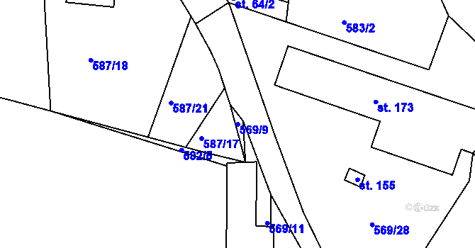 Parcela st. 569/9 v KÚ Hradiště u Písku, Katastrální mapa