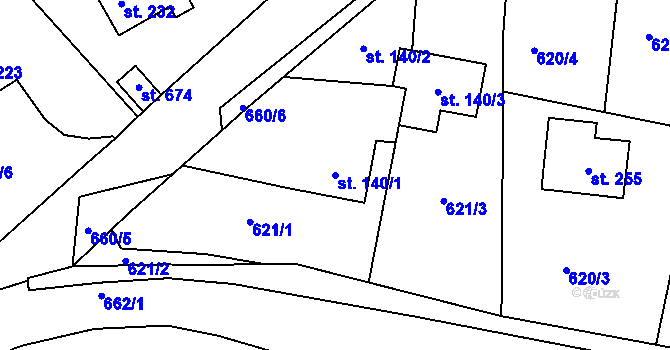 Parcela st. 140/1 v KÚ Hradiště u Písku, Katastrální mapa