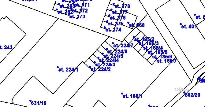 Parcela st. 224/5 v KÚ Hradiště u Písku, Katastrální mapa