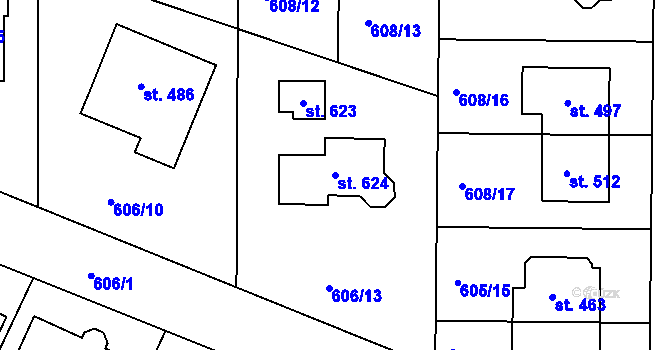 Parcela st. 624 v KÚ Hradiště u Písku, Katastrální mapa
