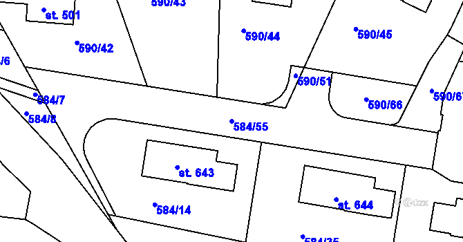 Parcela st. 584/55 v KÚ Hradiště u Písku, Katastrální mapa