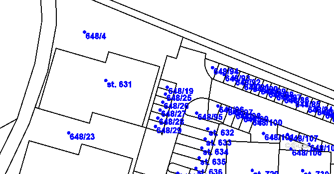 Parcela st. 648/19 v KÚ Hradiště u Písku, Katastrální mapa