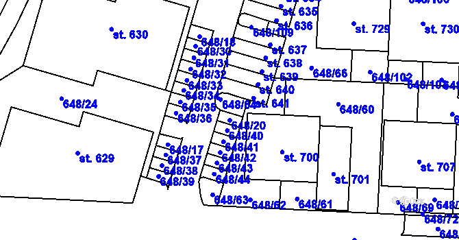 Parcela st. 648/20 v KÚ Hradiště u Písku, Katastrální mapa