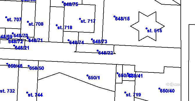 Parcela st. 648/22 v KÚ Hradiště u Písku, Katastrální mapa