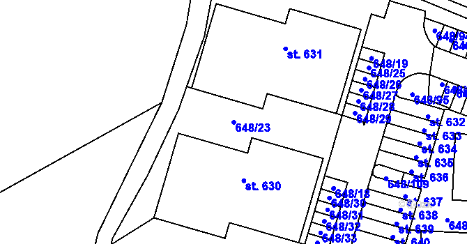 Parcela st. 648/23 v KÚ Hradiště u Písku, Katastrální mapa
