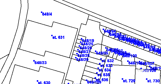 Parcela st. 648/25 v KÚ Hradiště u Písku, Katastrální mapa