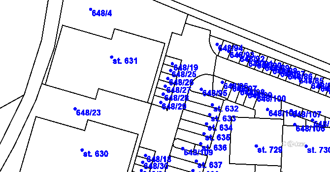 Parcela st. 648/27 v KÚ Hradiště u Písku, Katastrální mapa