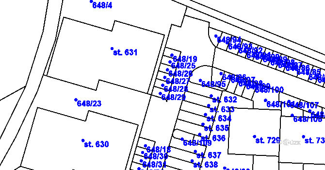 Parcela st. 648/28 v KÚ Hradiště u Písku, Katastrální mapa