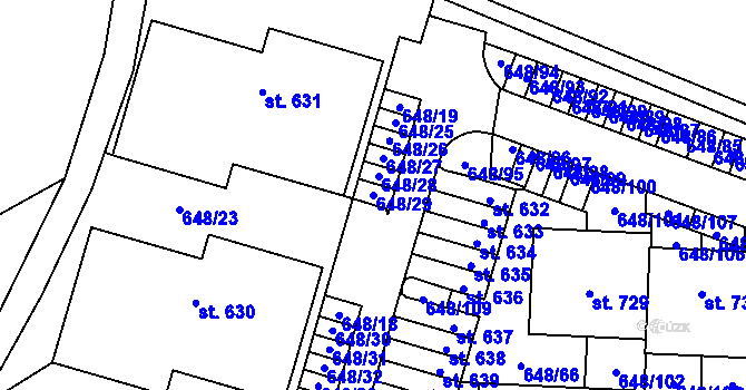 Parcela st. 648/29 v KÚ Hradiště u Písku, Katastrální mapa