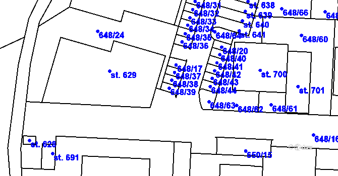 Parcela st. 648/39 v KÚ Hradiště u Písku, Katastrální mapa