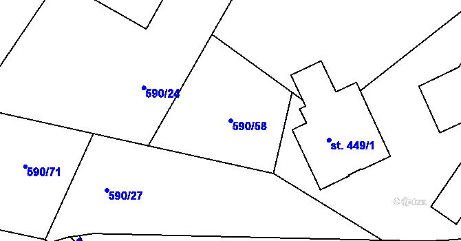 Parcela st. 590/58 v KÚ Hradiště u Písku, Katastrální mapa