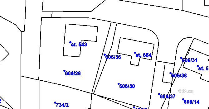 Parcela st. 606/36 v KÚ Hradiště u Písku, Katastrální mapa
