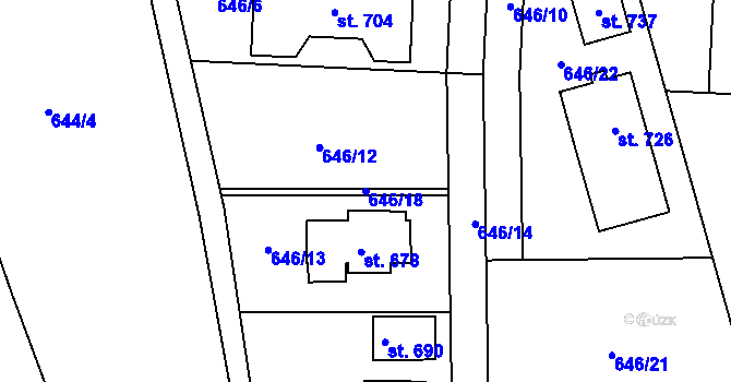Parcela st. 646/18 v KÚ Hradiště u Písku, Katastrální mapa