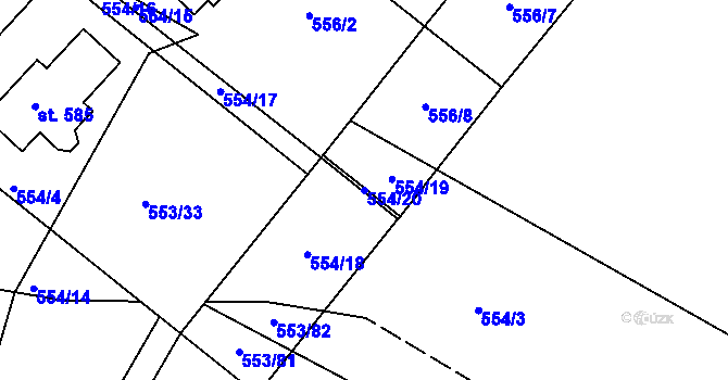 Parcela st. 554/20 v KÚ Hradiště u Písku, Katastrální mapa