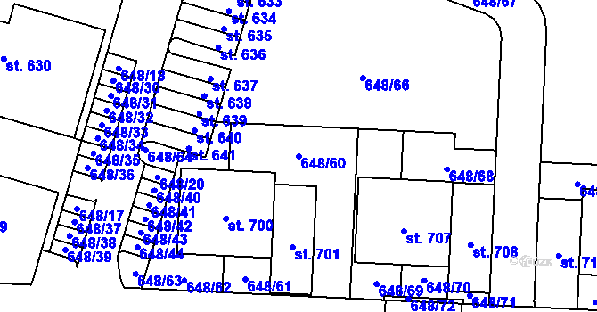 Parcela st. 648/60 v KÚ Hradiště u Písku, Katastrální mapa