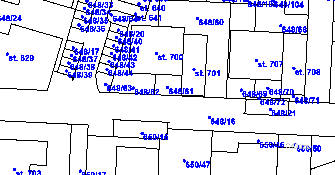 Parcela st. 648/61 v KÚ Hradiště u Písku, Katastrální mapa