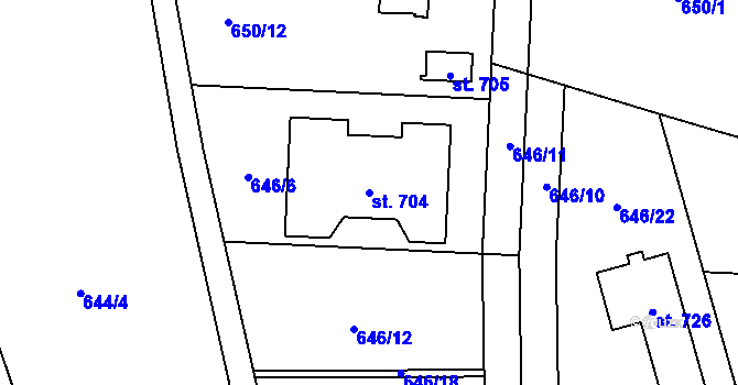 Parcela st. 704 v KÚ Hradiště u Písku, Katastrální mapa
