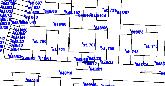 Parcela st. 707 v KÚ Hradiště u Písku, Katastrální mapa