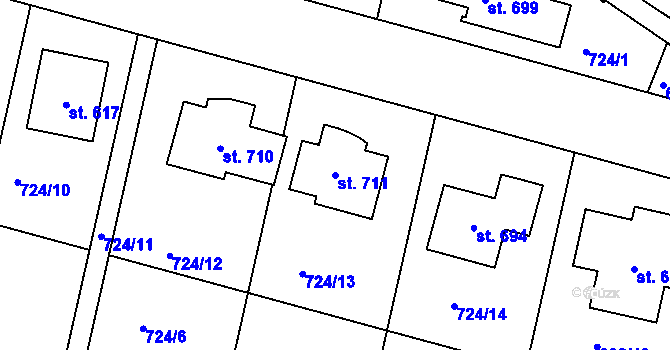 Parcela st. 711 v KÚ Hradiště u Písku, Katastrální mapa
