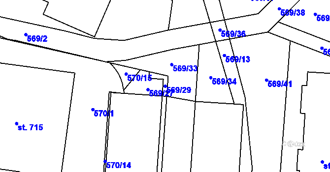 Parcela st. 569/29 v KÚ Hradiště u Písku, Katastrální mapa