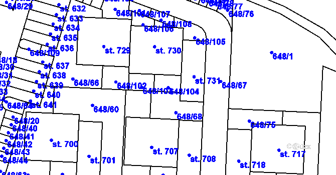 Parcela st. 648/104 v KÚ Hradiště u Písku, Katastrální mapa