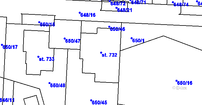 Parcela st. 732 v KÚ Hradiště u Písku, Katastrální mapa