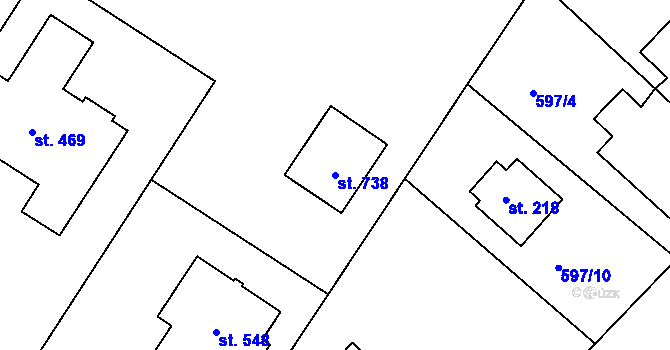 Parcela st. 738 v KÚ Hradiště u Písku, Katastrální mapa