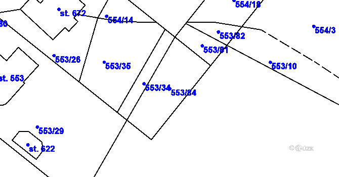 Parcela st. 553/84 v KÚ Hradiště u Písku, Katastrální mapa