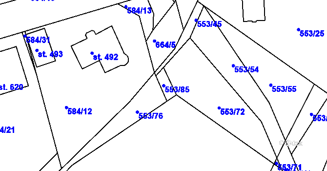 Parcela st. 553/85 v KÚ Hradiště u Písku, Katastrální mapa