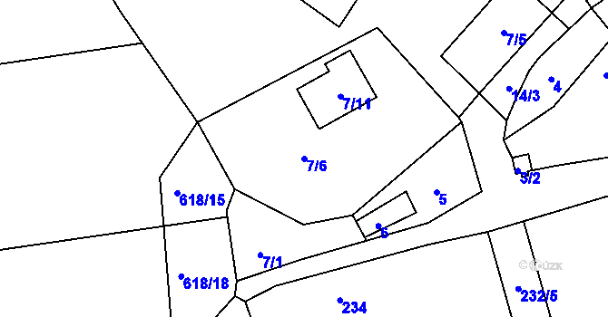 Parcela st. 7/6 v KÚ Písek u Chlumce nad Cidlinou, Katastrální mapa