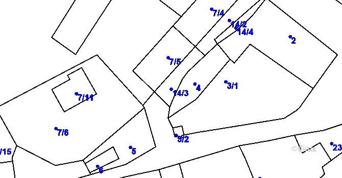 Parcela st. 14/3 v KÚ Písek u Chlumce nad Cidlinou, Katastrální mapa