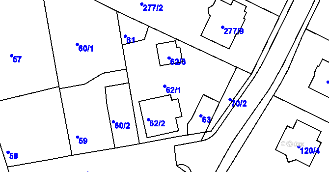 Parcela st. 62/1 v KÚ Písek u Chlumce nad Cidlinou, Katastrální mapa