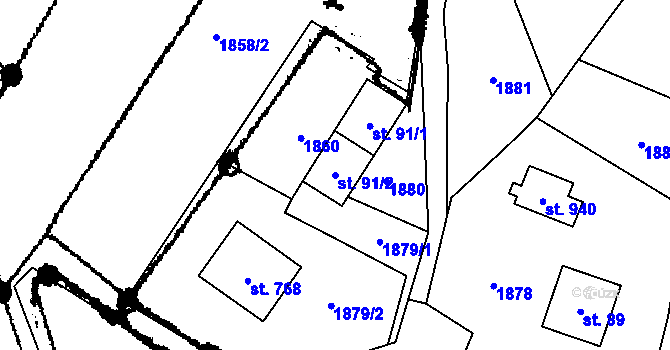 Parcela st. 91/2 v KÚ Písek u Jablunkova, Katastrální mapa