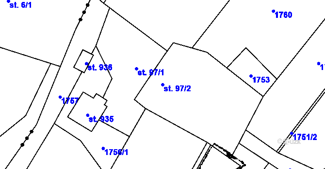 Parcela st. 97/2 v KÚ Písek u Jablunkova, Katastrální mapa