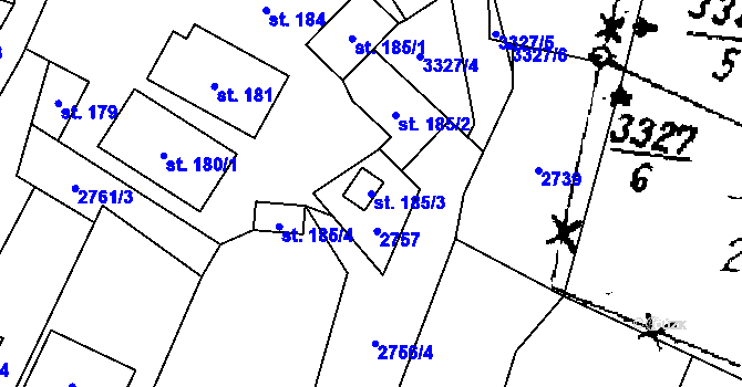 Parcela st. 185/3 v KÚ Písek u Jablunkova, Katastrální mapa
