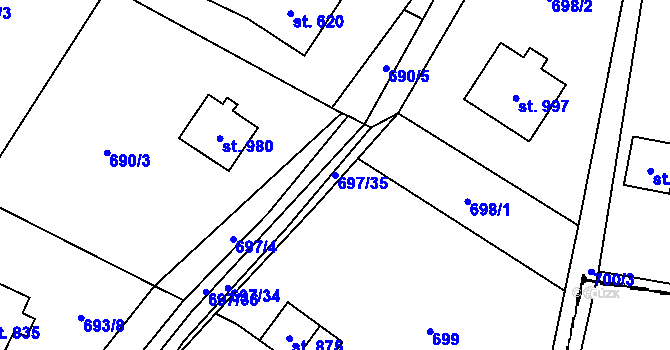 Parcela st. 697/35 v KÚ Písek u Jablunkova, Katastrální mapa