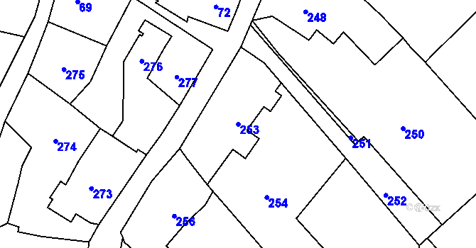 Parcela st. 253 v KÚ Pískov, Katastrální mapa