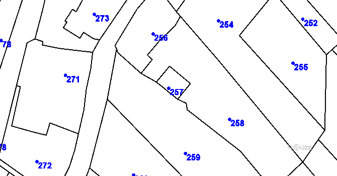 Parcela st. 257 v KÚ Pískov, Katastrální mapa