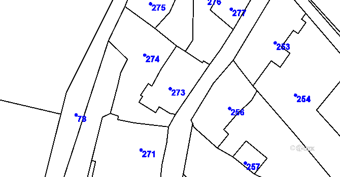 Parcela st. 273 v KÚ Pískov, Katastrální mapa