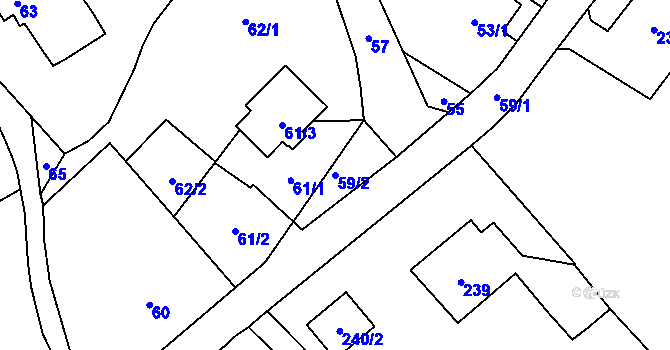 Parcela st. 59/2 v KÚ Pískov, Katastrální mapa