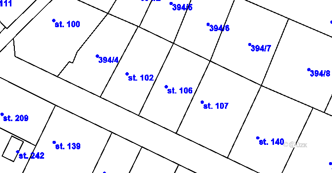 Parcela st. 106 v KÚ Písková Lhota, Katastrální mapa