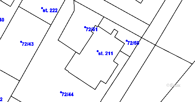 Parcela st. 211 v KÚ Písková Lhota, Katastrální mapa