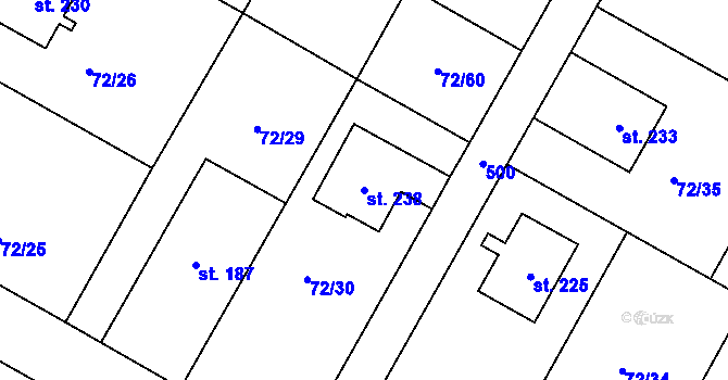 Parcela st. 238 v KÚ Písková Lhota, Katastrální mapa