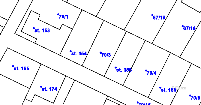 Parcela st. 70/3 v KÚ Písková Lhota, Katastrální mapa
